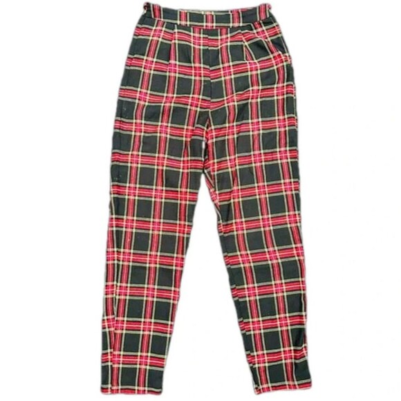 Vintage Style Pants - Black & Red plaid pants​ straight leg XS/size 2 British countryside hipster chic